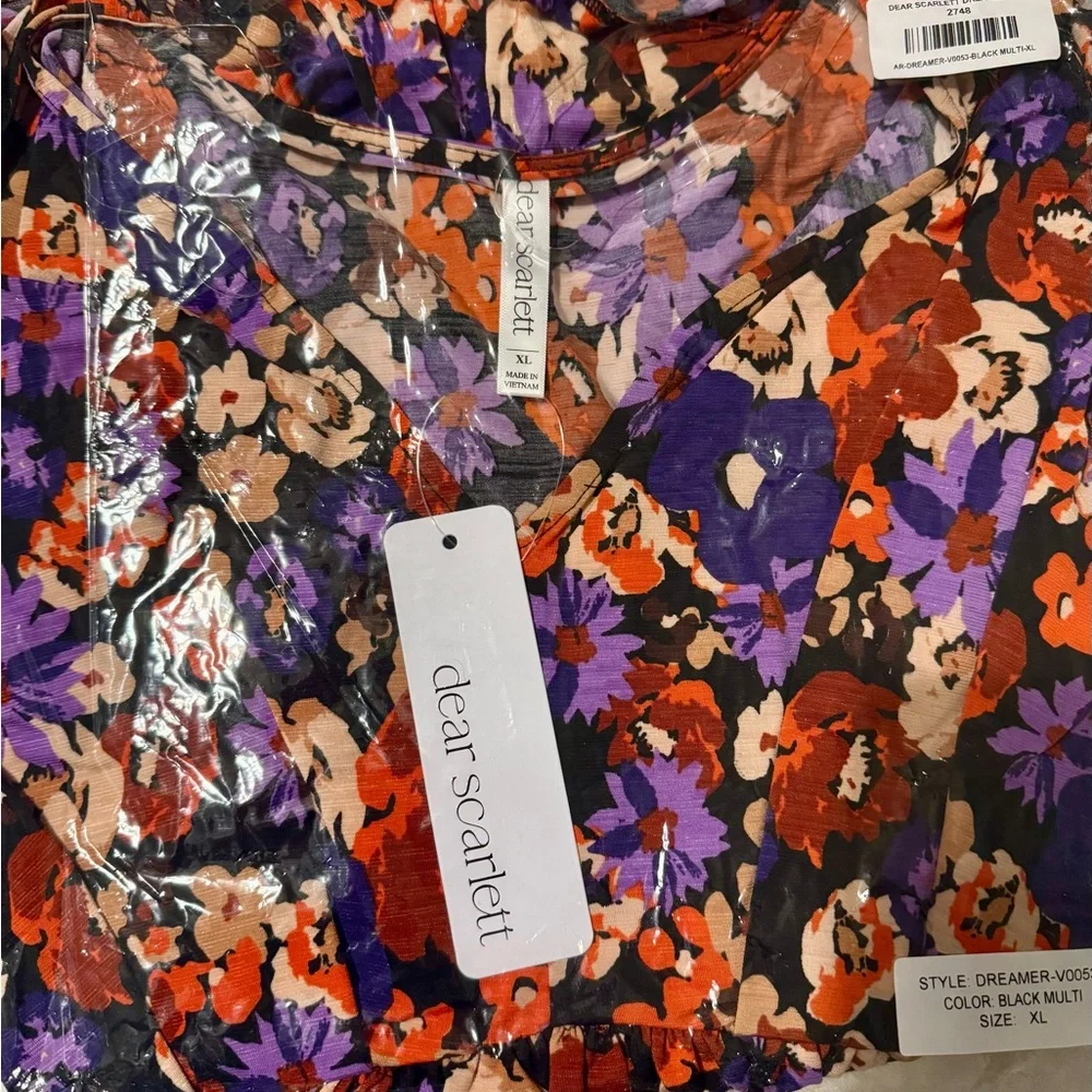 Beautiful Dreamer Style Floral V-Neck Blouse - Red and Purple - Picture 2 of 2
